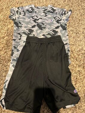 Champion Black Shorts with Gray Camo Tee Set